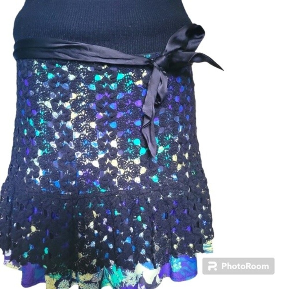 FREE PEOPLE Black Crochet Layered Colorful Underlay Skirt - S
